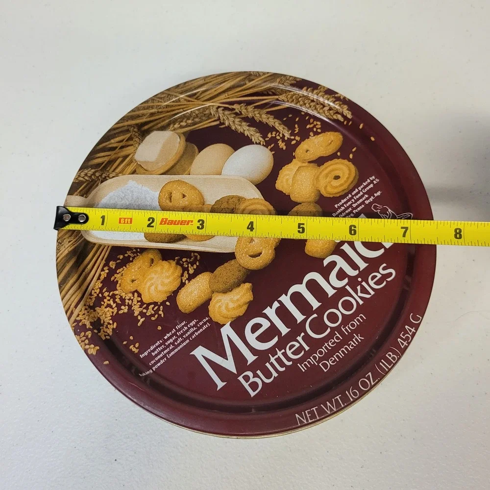Mermaid Butter Cookies Denmark Vintage Empty Round‎ Tin 16 oz 1 lb